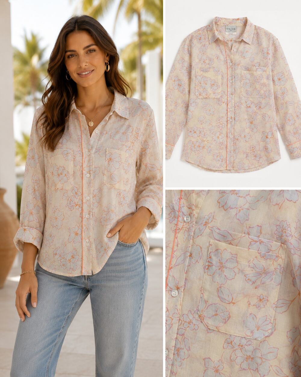 Forte Forte cotton silk Floral Print Long Sleeve Top Sz M $328 Retail Italy Made